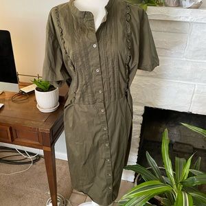 Eloquii size 28 olive green button front dress